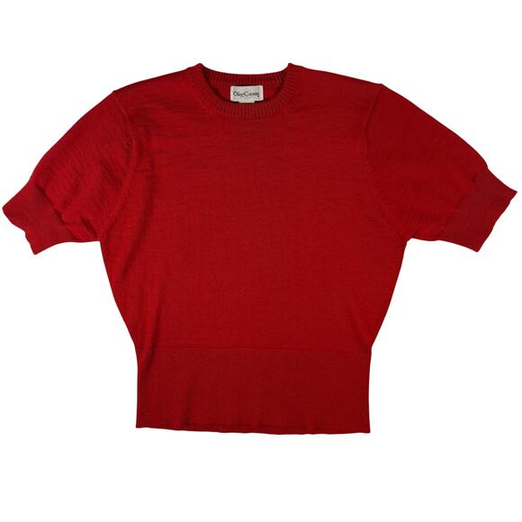 Vintage 80s Oleg Cassini Women’s L Red Knit Short Sleeve Sweater Hong Kong - Picture 2 of 8